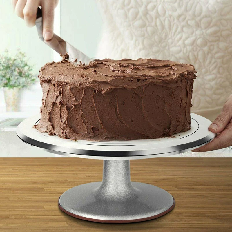 

Baking Tool 12 Inch Alloy Mounted Cream Cake Turntable Rotating Table Stand Base Turn Around Decorating Silver Metal