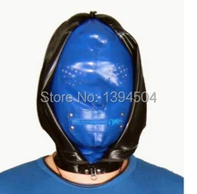 2016 Real Rushed Bodysuit Bodystocking Body Stocking Sexy Men Black Latex Hoods Spliced Hood Cover With Zipper Free Shipping