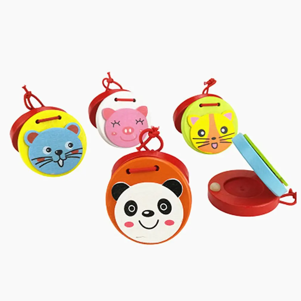 

Toy Musical Instruments Baby Educational Cartoon Wooden Castanets Musical Beat Instrument Handbell Toy for Children