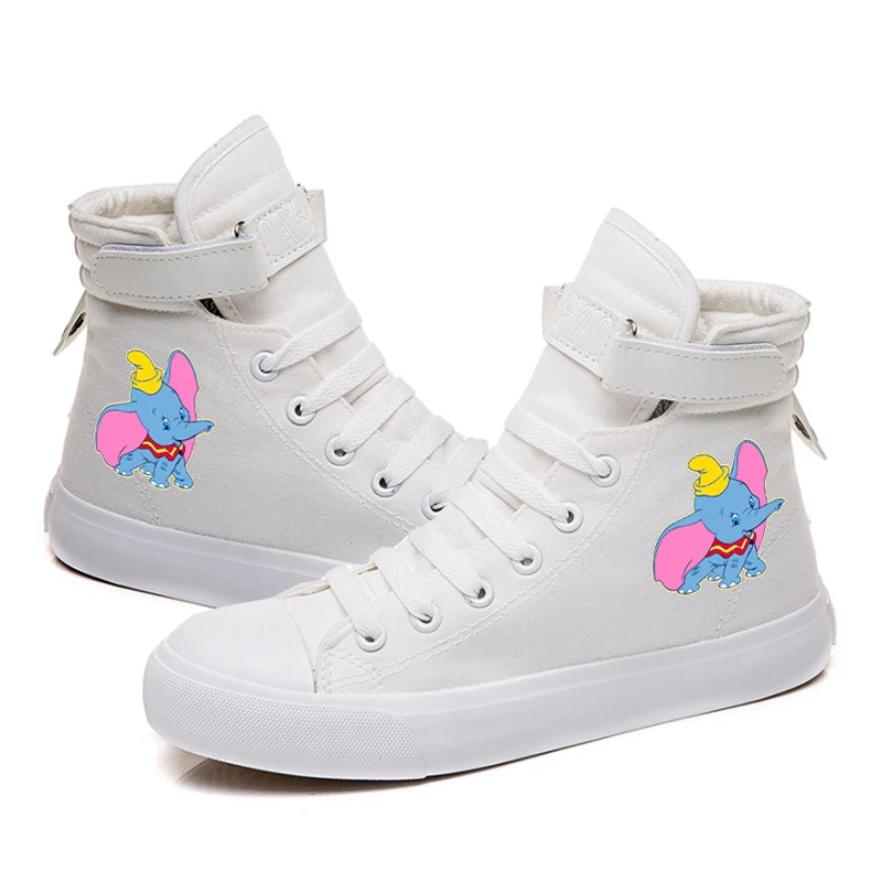 Женские кроссовки Dumbo слон с крыльями для девочек; парусиновые кроссовки для подростков; женская повседневная обувь; кроссовки со шнуровкой - Цвет: B White