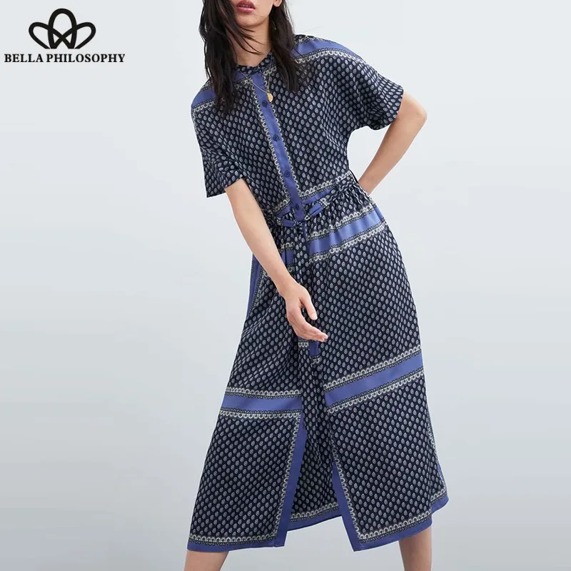Wonder Summer Short Sleeve Long Maxi Dress Vintage Print Female A-Line Dress Casual Sashes Lady Retro Loose Long Dress 2019 new