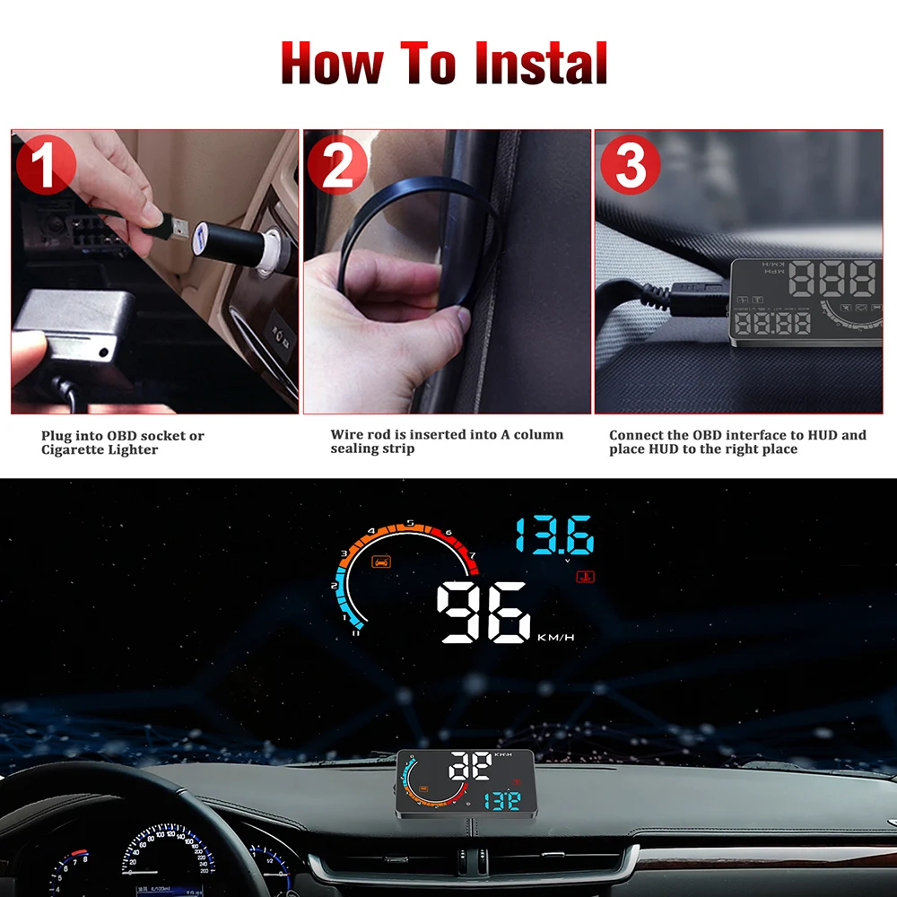  AOSHIKE D2500 4 Inch HUD OBD2 GPS Head Up Display HUD Digitale Auto Tacho Reise Laufleistung Stecke