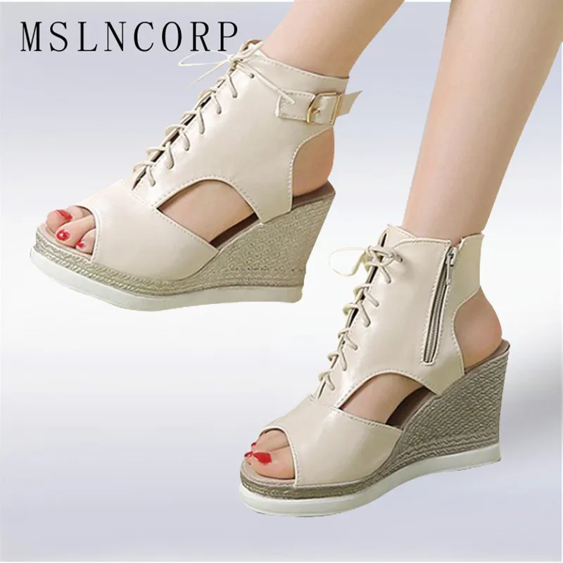 

size 34-43 New Fashion wedges high heels women sandals platform slingback casual Lace Up woman summer peep toe female lady shoes