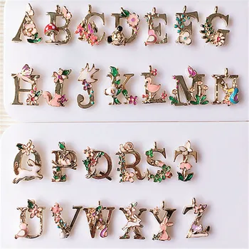 

26PCS A-Z Letter Dangle Charm Jewelry Diy Cute little Animals Flowers For 2018 Necklace Jewelry (each 1pc)