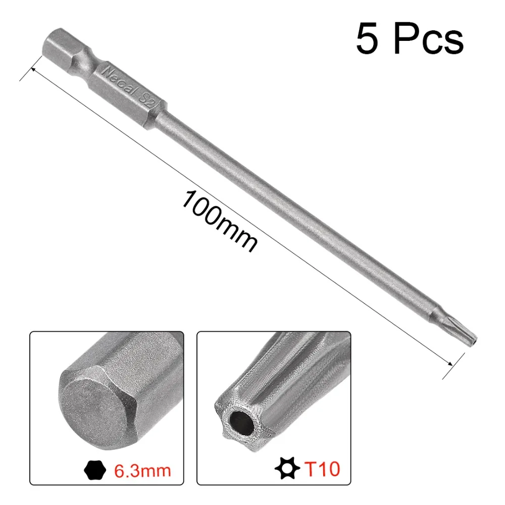 Uxcel 5 шт. 1/" Шестигранным хвостовиком T10/15/25/40/5/6/8/40 Магнитный безопасный звездообразный ключ, отвертка, биты, 100/50/75 мм заменить крестообразная отвертка