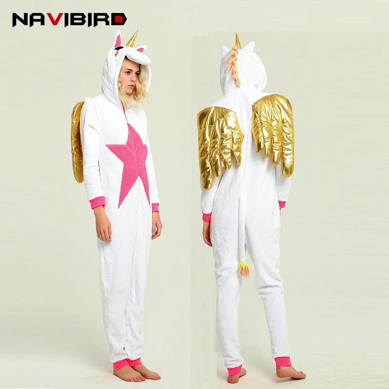 

New 2018 Gold Wings Unicorn Onesie Men Women Anime Stich Lilo Pyjama Cosplay Overall Unicornio Pijama Sleepwear Kigurumi Licorne