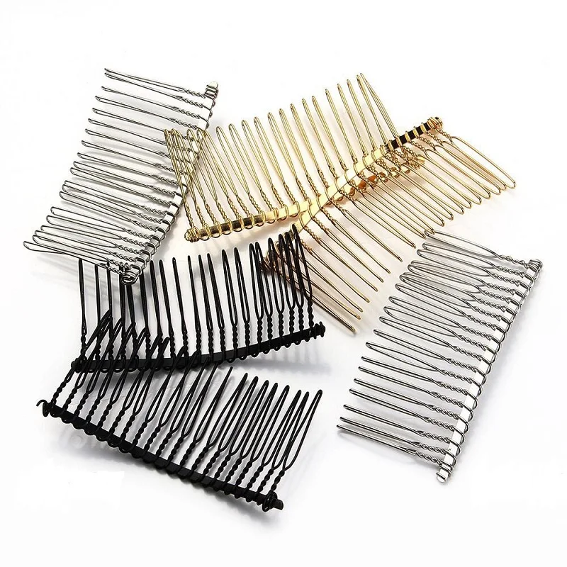 MEIBEADS 10pcs/lot DIY Hair Accessories Hair Supplies Steel Plate Inserted Comb Black Iron Silver 7.5* 3.6cm 20 Teeth UF7559