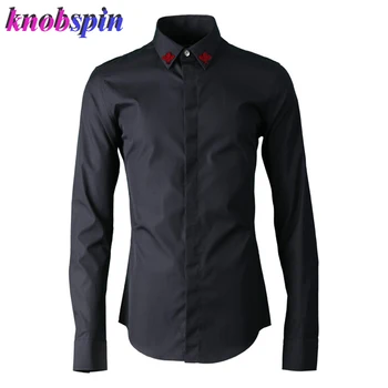 

2019 New Brand Business men Shirt Turn-down collar Long sleeve Casual Slim Camisas mens clothings Solid Pure Cotton Shirts male