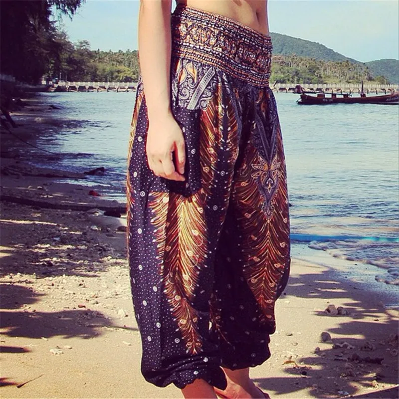 

Summer Pocket High Waist Pants Trousers Sweat Pants Women Plus Size Pants Female Fitness Clothing Bohemia Bloomers 4 Color