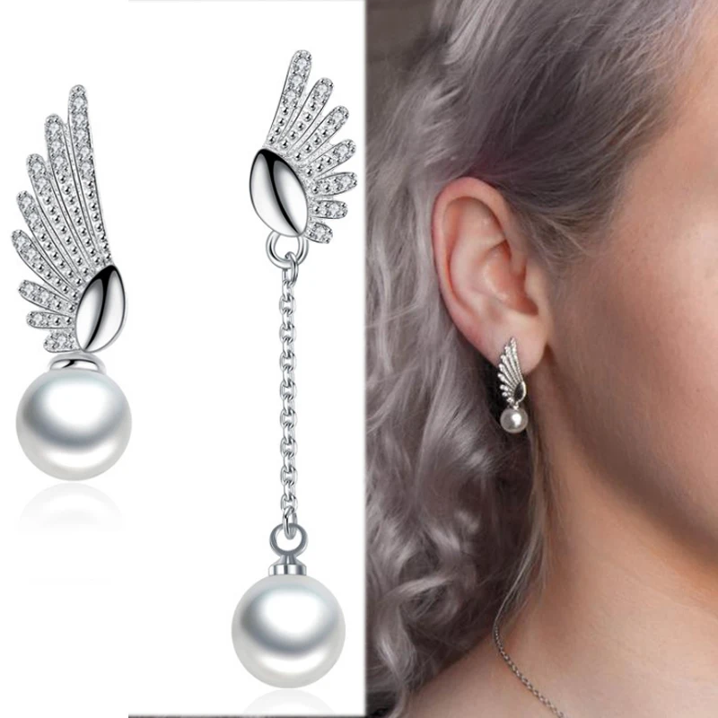 Горячие серебряные цвета жемчужные асимметричные серьги для женщин новые крылья Ангела кисточкой страшные ювелирные изделия
