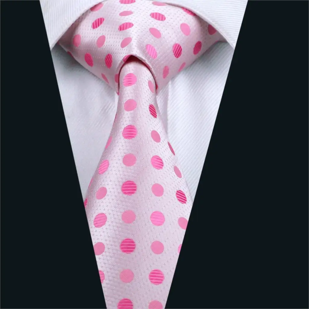 DH 756 Mens Silk Tie Pink Dot NeckTie 100 Silk Jacquard Ties For Men