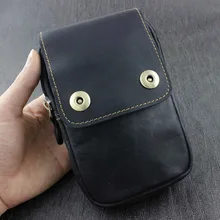 Мужская винтажная маленькая поясная сумка из натуральной кожи черного цвета