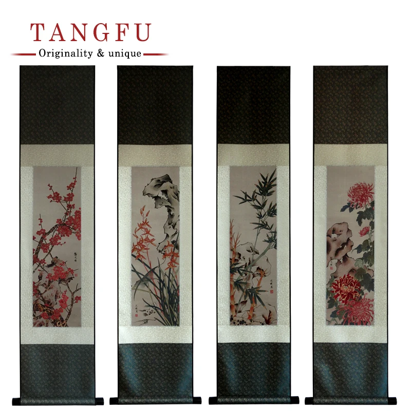 

Three-dimensional silk brocade painting lotus flower diagram drawing scroll with Chinese characteristics living room home decor