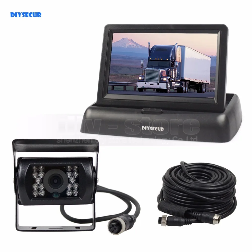 

DIYSECUR DC12V-24V 4PIN 4.3inch Reverse Rear View Car Monitor Waterproof CCD Night Vision Bus Truck Camera free car charger