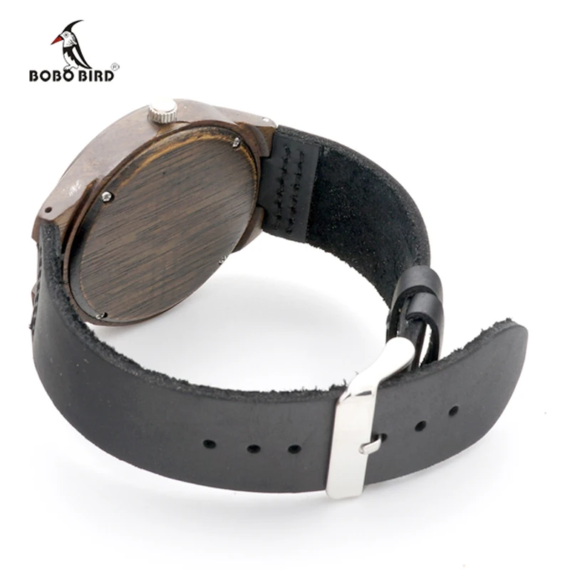 2017 Brand BOBO BIRD Black Wood Watch Men Leather Band Luxury Gift Watches relogio masculino C-F04