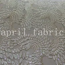 XX001 кремовый белый угол крыло узор клееный блеск цветок ткань для пиления/свадебный дизайн/праздничное платье