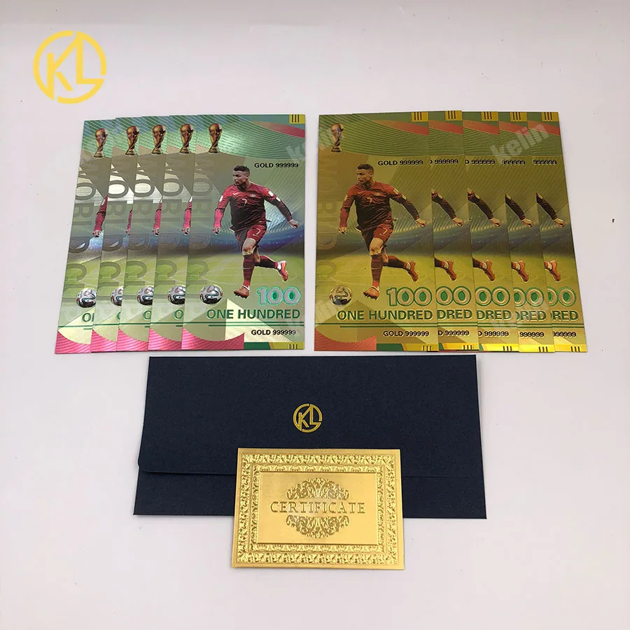 

5+5pcs/lot Silver and gold Foil Sports Banknote The best souvenir gifts for Cristiano Ronaldo football fans