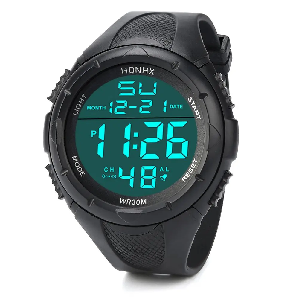 

HONHX Men's LED Digital Alarm Sport Watch, Double Time, Chrono, Alarm, Countdown Date, Week, EL, 12/24 Hour Clock