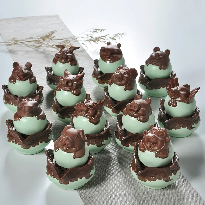 Chinese Zodiac Creative Travel Kung Fu Tea Set Ru Kiln Celadon Tea Cup