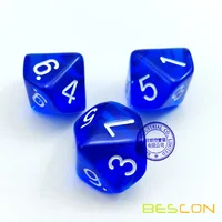 Bescon Polyhedral 10 Sides Dice with Number 1-10, Blue Transparent 10 Sided Dice, 10 Sides Cube 1-10, 10pcs Set 2