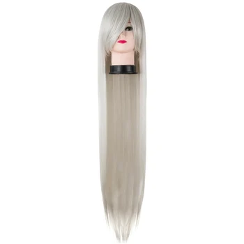 

Silver Wig Fei-Show Synthetic Heat Resistant 40 Inches/100 CM Costume Cartoon Cos-play Long Straight Cover Face Bangs Gray Hair