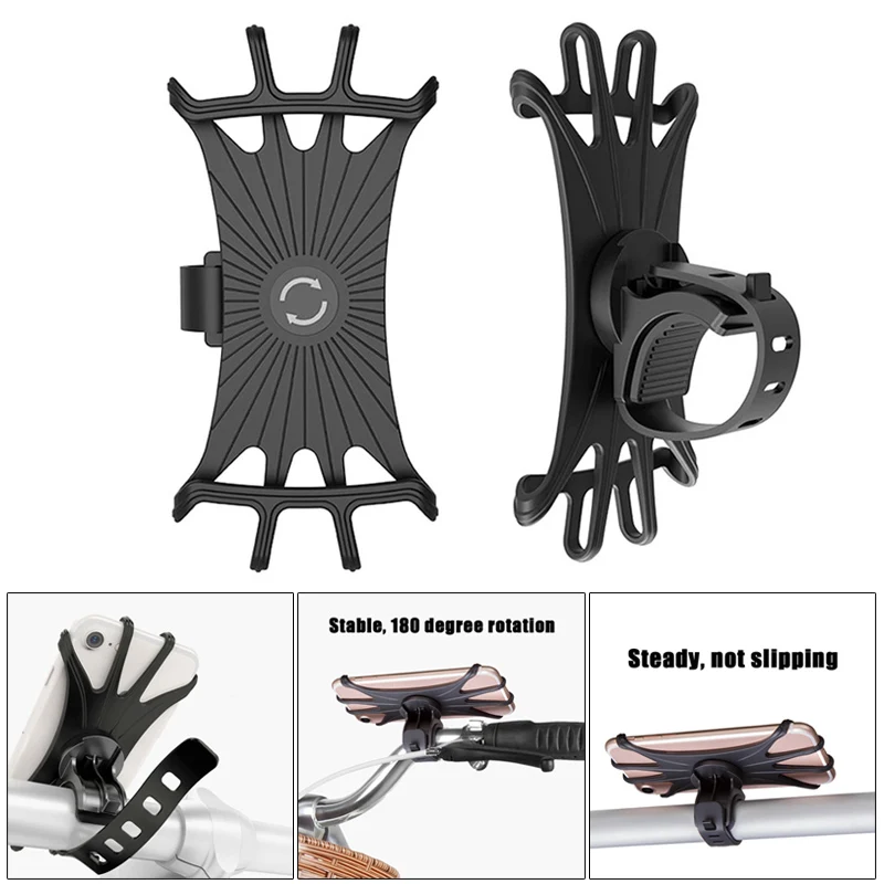 

Bicycle Mobile Phone Holder Silicone 360 Degree Rotating Stable Handlebar Mount FI-19ING