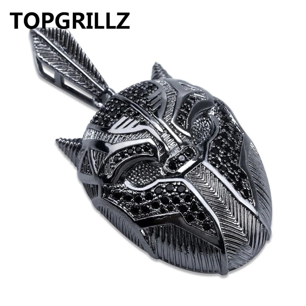 

TOPGRILLZ Hip Hop Masquerade Mask Iced Out Cubic Zircon Pendant Necklace Men Jewelry Gifts With 60 cm Box Chain