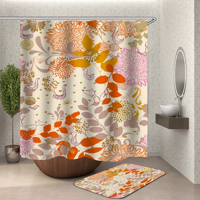 Floral shower curtain fabric 3d bathroom shower curtains bathroom curtain hooks waterproof water repellent bathroom or mat - Цвет: HY58