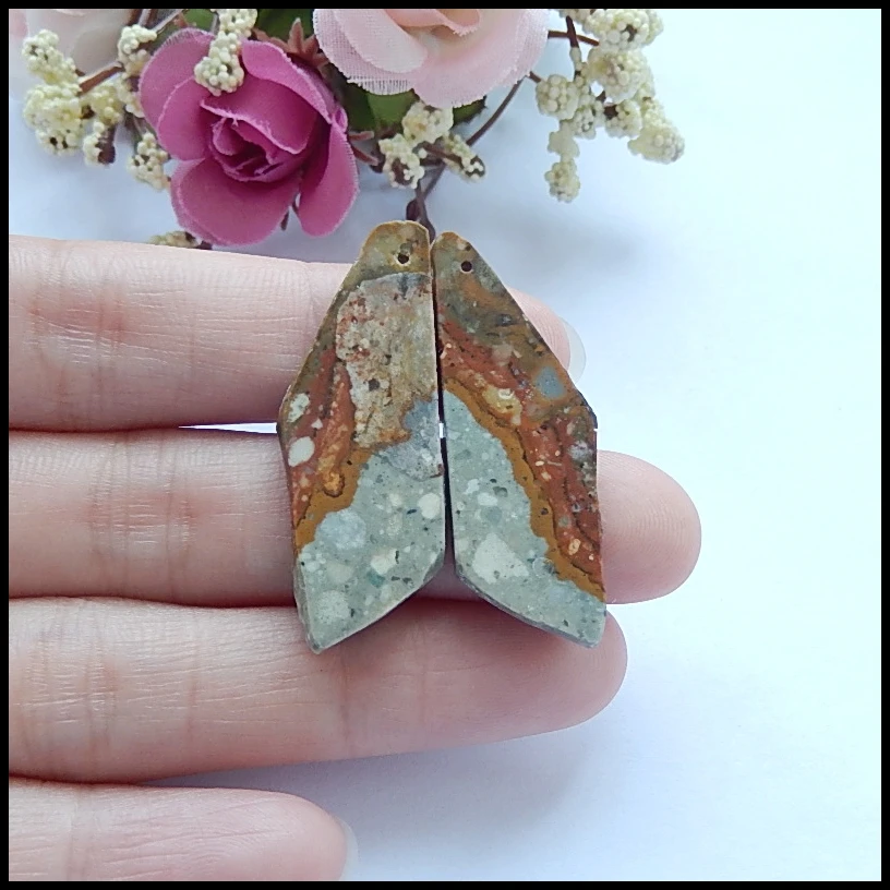 

Fashion jewelry,Nugget Us Picture Jasper Earrings,Semi-precious stones, Jewelry accessories,39x12x3mm,6.3g