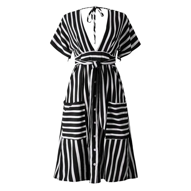 Лето Boho путешествия пляжные наряды для женщин элегантные пикантные Клубные вечерние простой ПР Леди Черный Алин спинки в полоску красны