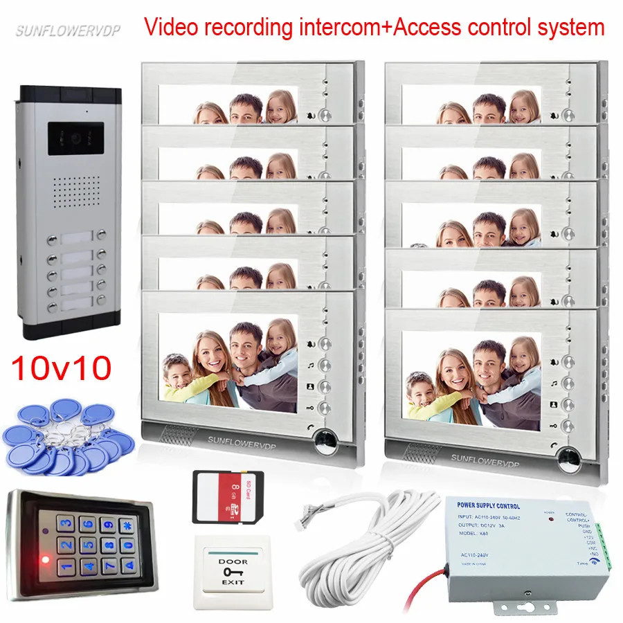 

SD Card Memory Door Video Phone CCD Camera For Video For 10 Apartments With Access Control Keypad Rfid/Code Unlock Function Kit