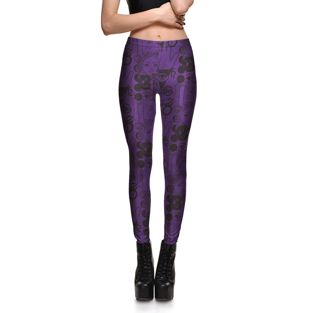 Womens Purple Leggings Trousers Plus Size Graffiti Print Leggins Pants Legi Big Size Slim Sportswear leggings for women D274