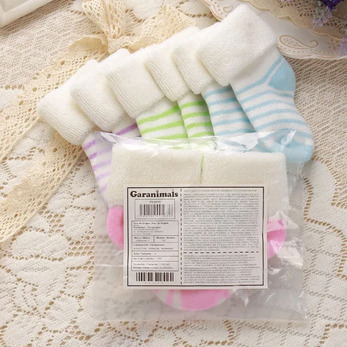 6 пар/лот полосатый Носки для девочек для новорожденных мальчиков и девочек Повседневное зимние носки для малышей носки-тапочки для детей 0-1years