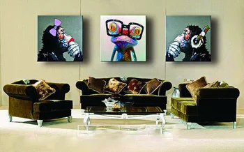 

3 pieces handmde painting monkey and frog portrait on oil canvas for home decor and wallpaper, gallery