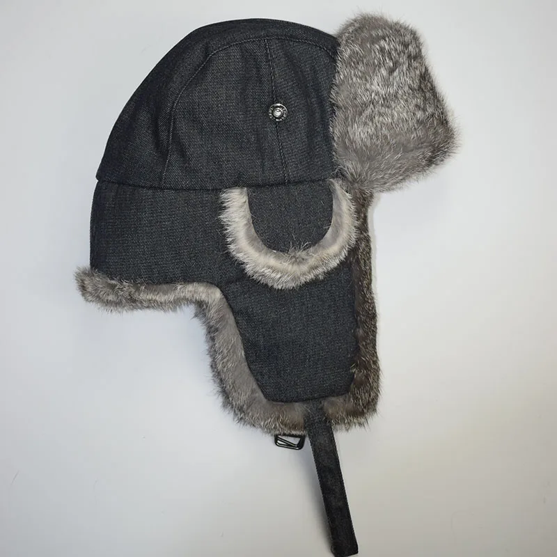 grey rabbit fur jean black shell
