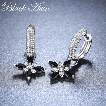 

[BLACK AWN] Luxury 925 Sterling Silver Jewelry Wedding Drop Earrings for Women Boucle D'oreille I078