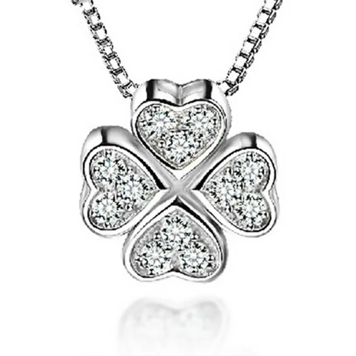 

Lucky Four Leaf Clover Crystal Pendant Necklace for Women Girl Female Ladies Femme Birthday Gift Present Neck Accessories