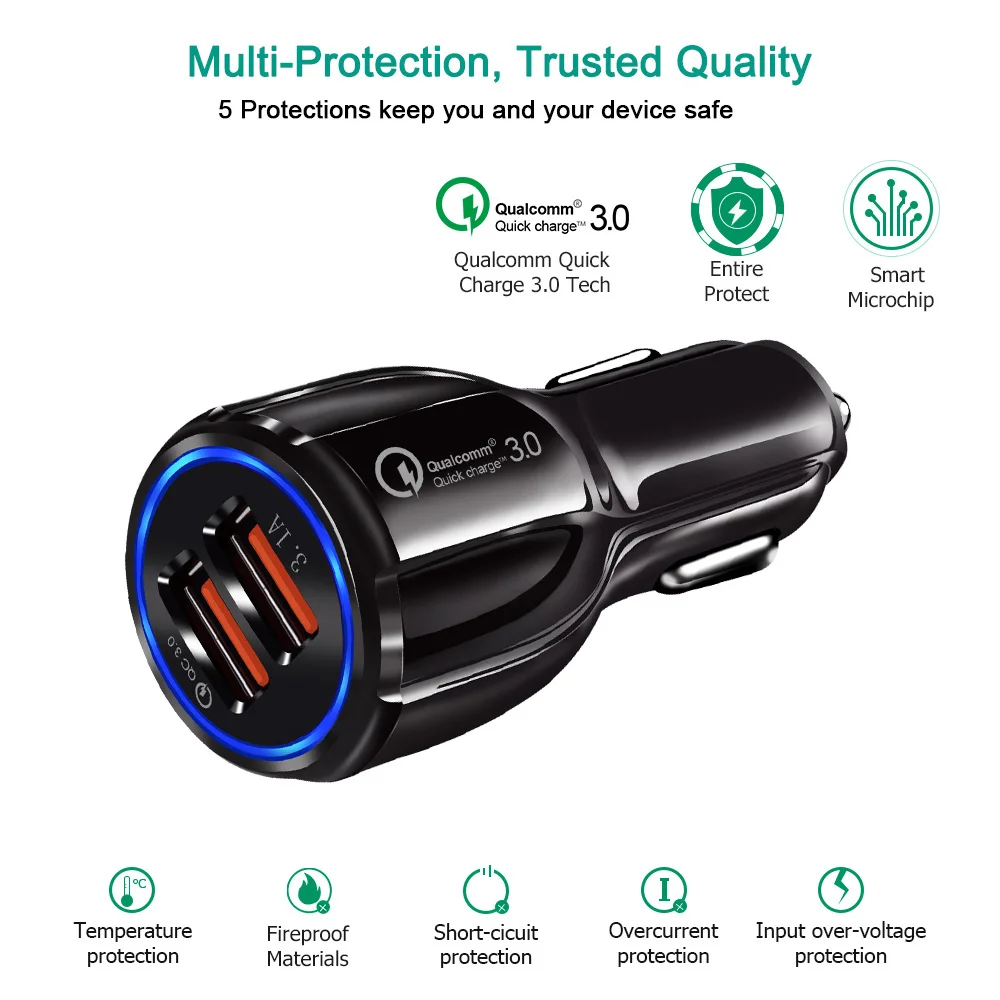 QC3.0 2 USB Автомобильное зарядное устройство 5V 3.1A Быстрая зарядка Qualcomm 3 0