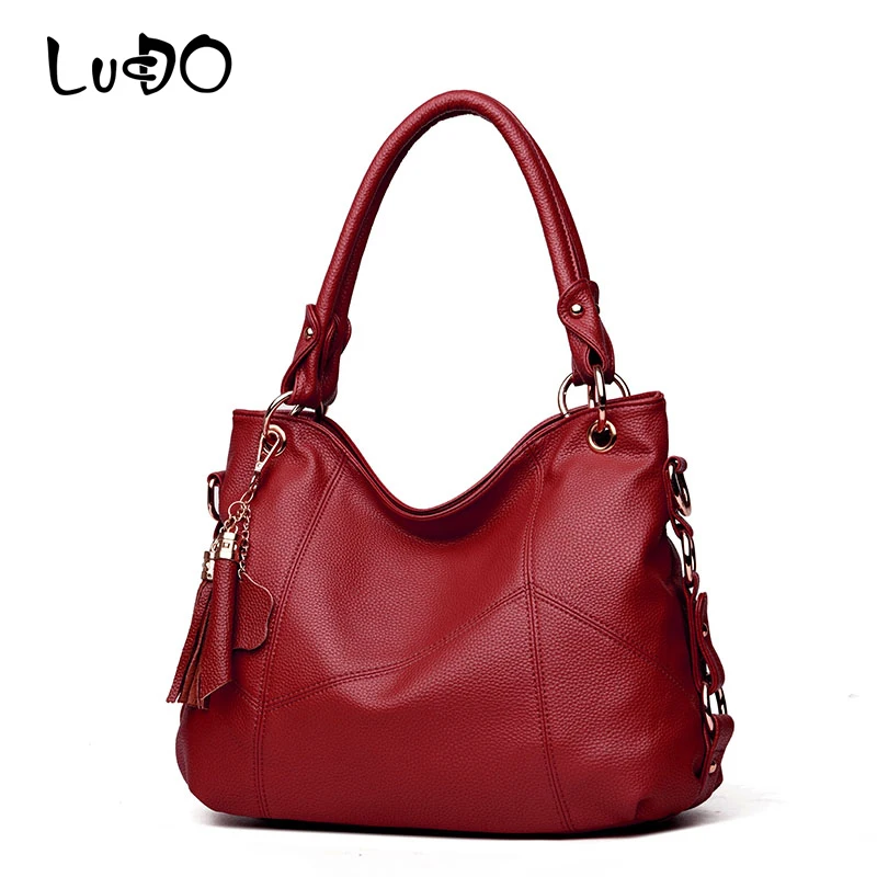 

LUCDO Fashion Leather Handbags Women Large Capacity Vintage Tassel Casual Tote Bags Ladies Crossbody Shoulder Bag Big Sac A Main