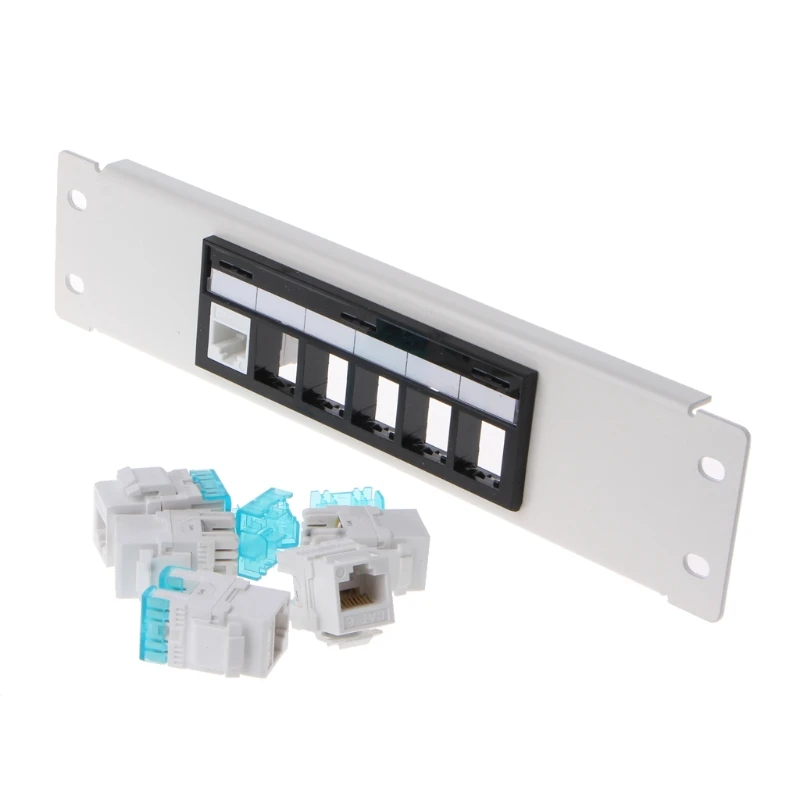 RJ45 CAT6 6 Ports Patch Panel Frame With RJ45 Keyston Module Jack Connector 1