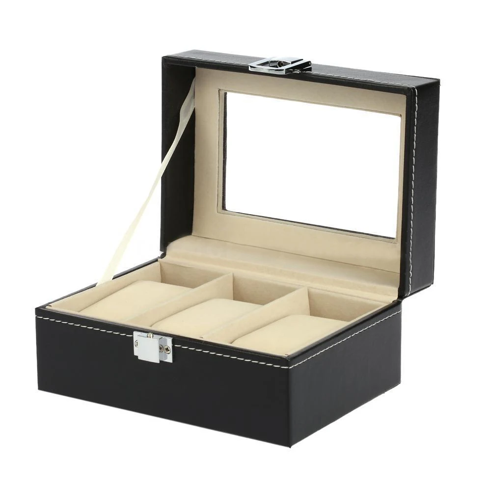 

3 Slots Leather Watch Display Box Wristwatch Storage Holder Organizer Case