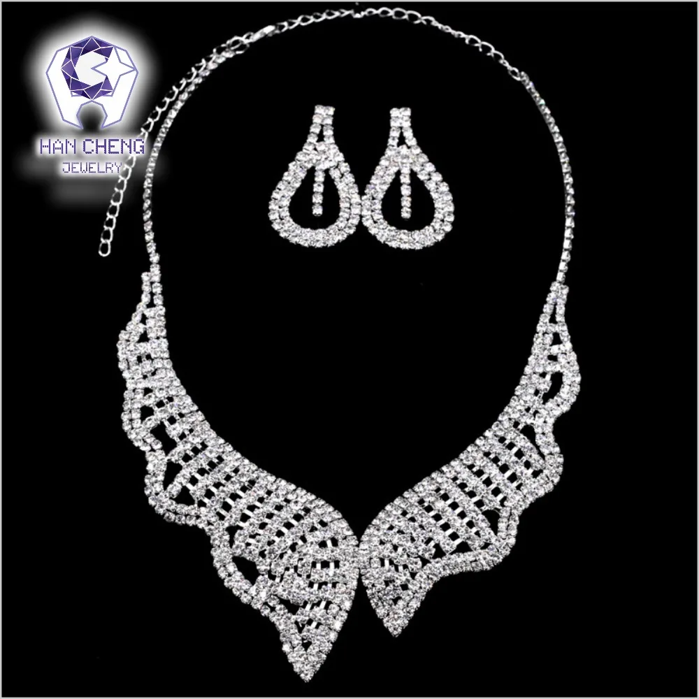 HanCheng New Fashion Silver Plated Rhinestone Necklace Collar Sets Bridal Jewelry Free Shipping Wedding Parures | Украшения и