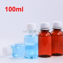 100 шт. 100 мл ПЭТ флакон жидкого с Весы, Пластик лекарством, pill Бутылочки- коричневый/прозрачный 2 цвета Детская безопасность винт Кепки