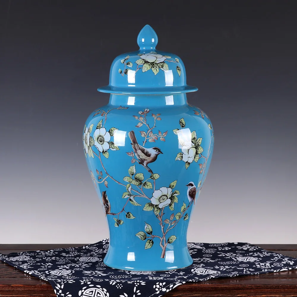 Винтаж цветок и птица Цзиндэчжэнь ваза храмовый сосуд керамика фарфор имбирь банка свадебный подарок кувшин под старину для хранения