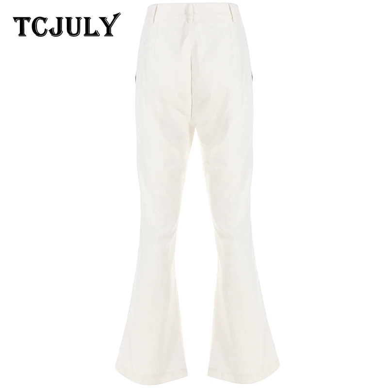 TCJULY/Новый дизайн 100% хлопок расклешенные брюки с принтом пламени для женщин