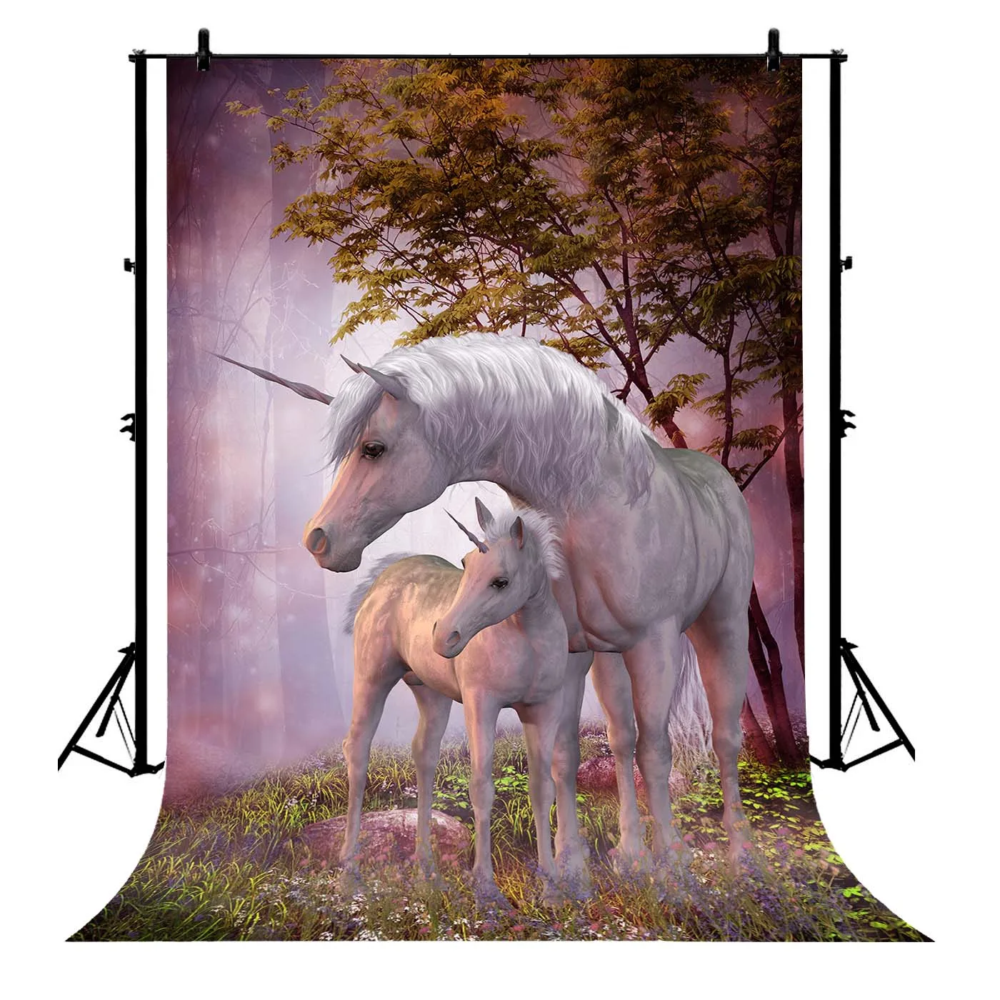 

5x7ft Two Unicorns Family Polyester Photo Background Portrait Backdrop