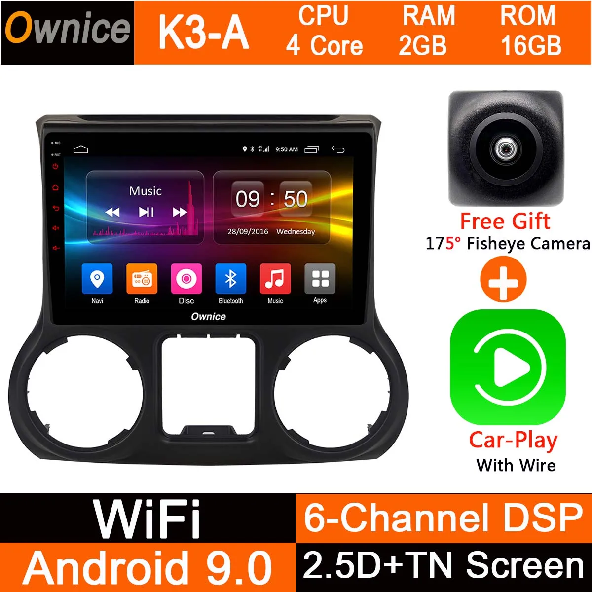 K3-A-CarPlay Android 9,0 8 Core 10," ips 4G+ 32G автомобильный проигрыватель с радио и GPS для Jeep Wrangler 2011 2012 2013 DSP CarPlay ADAS - Цвет: K3-A-CarPlay