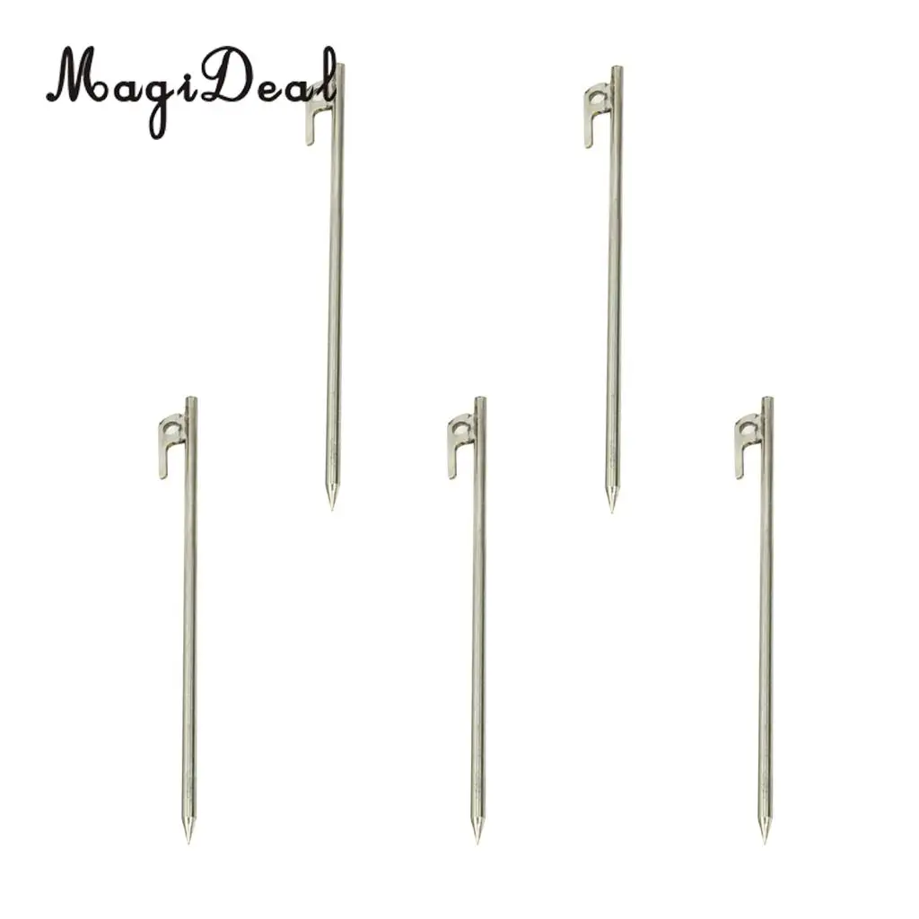 MagiDeal 5Pcs Heavy Duty 304 Stainless Steel Camping Awning Tent Stake Peg for Anchoring Tent Tarps Landscaping Garden Plants
