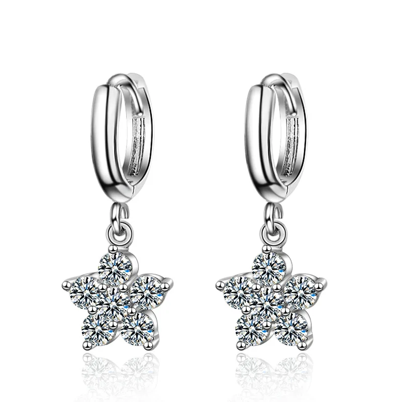

925 Sterling Silver Crystal Zircon Plum Blossom Flowers Stud Earrings For Women Temperament Sterling-silver-jewelry eh701