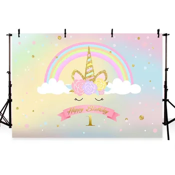 

MEHOFOTO Backgrounds for Photo Studio Rainbow Unicorn Party Birthday Golden Kids Backdrop Baby Shower Fantasy Props Photo Studio
